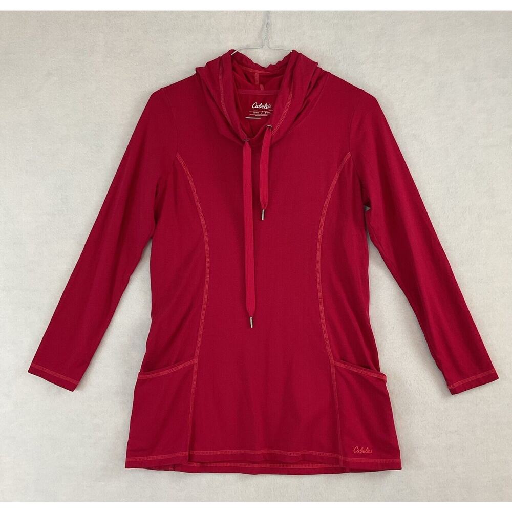Cabela’s Hooded Shirt Womens S Pink Pullover Hoodie Knit Long Sleeves Pockets